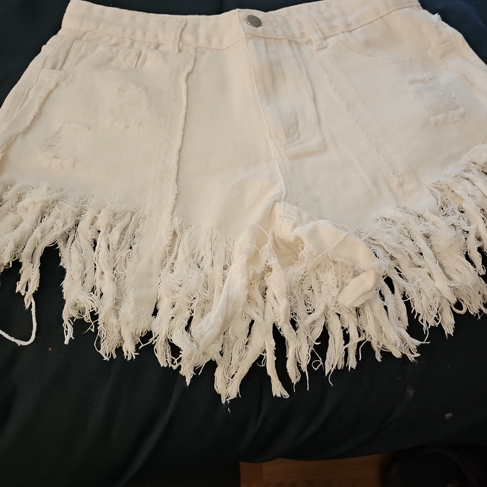 POL White Frayed Jean Shorts